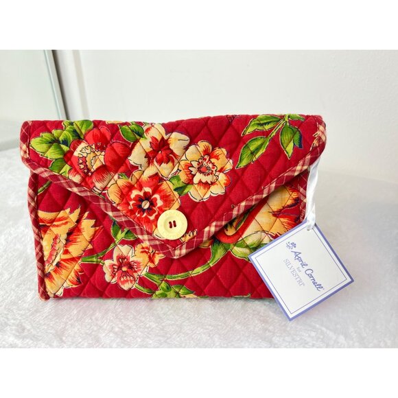April Cornell Silvestri Mixed print floral plaid makeup travel bag NEW